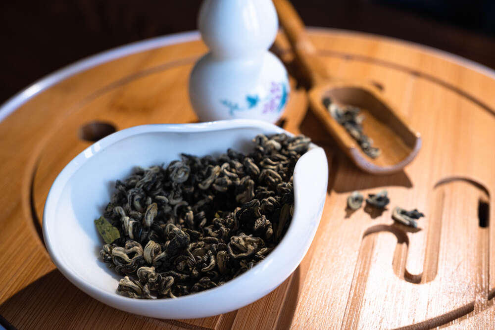 Chinese green tea pearl leaves